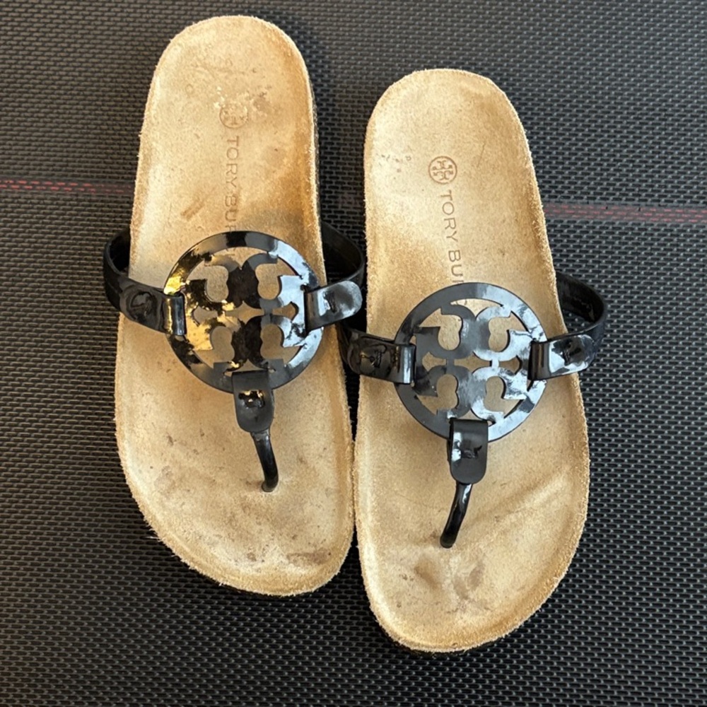 Tory Burch Black and Tan Slide Sandals